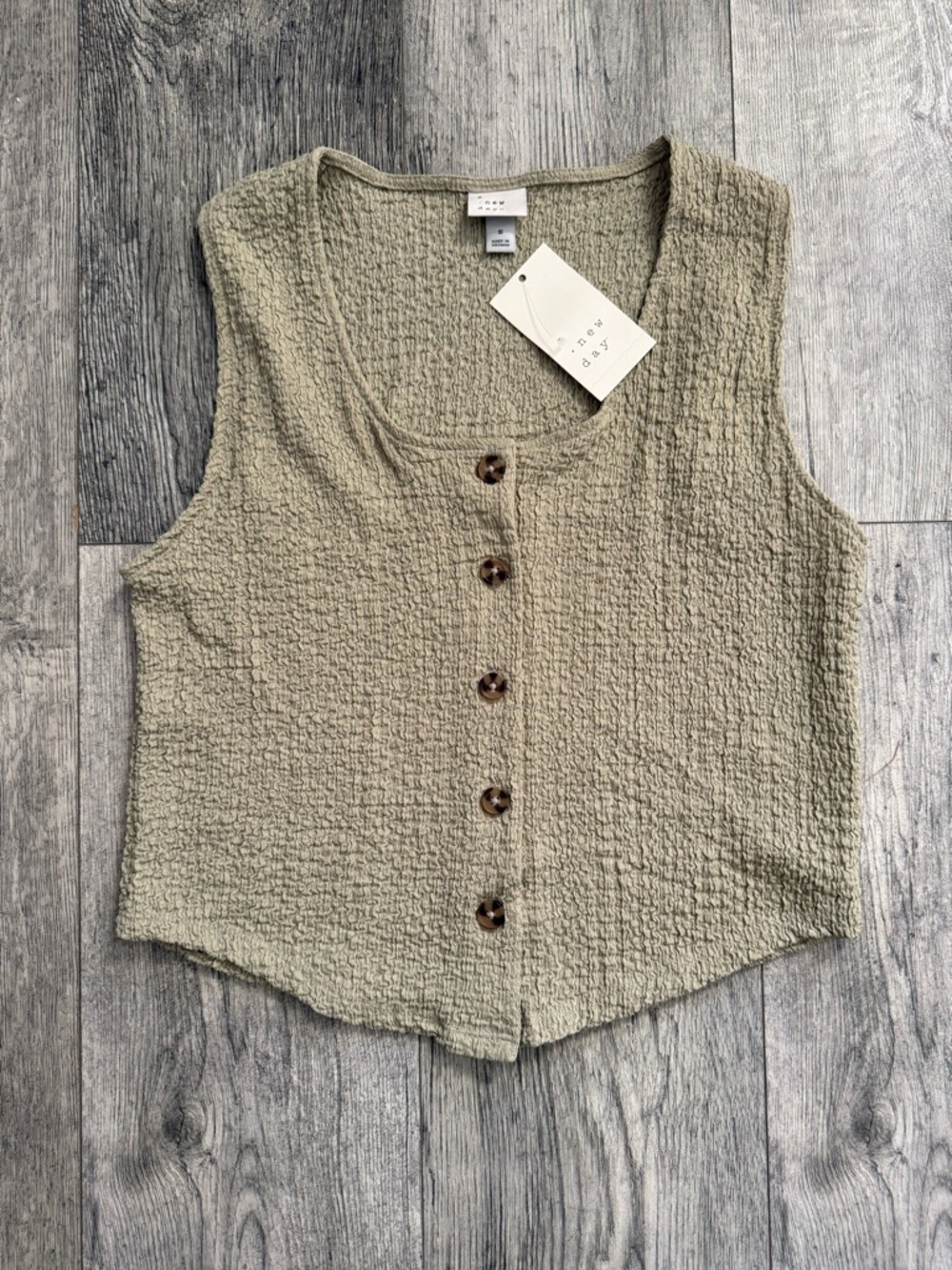Olive Textured Button Tank